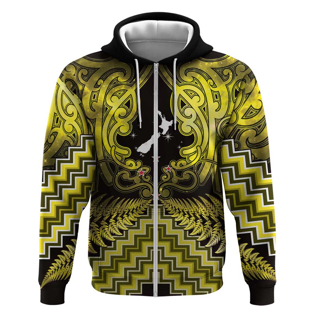 Personalised Aotearoa Matariki Zip Hoodie Yellow Fern Maori Poutama LT01 Zip Hoodie Yellow - Polynesian Pride