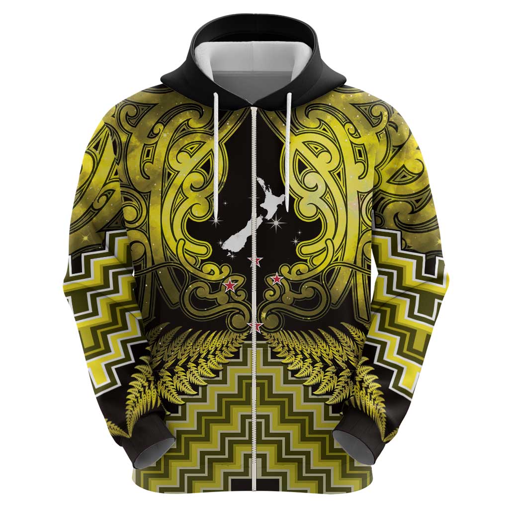 Personalised Aotearoa Matariki Zip Hoodie Yellow Fern Maori Poutama LT01 - Polynesian Pride