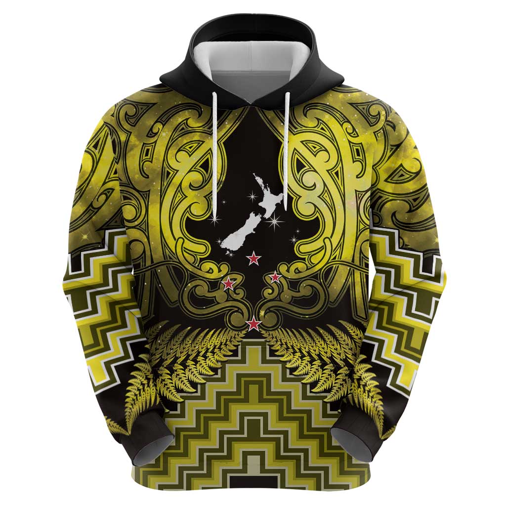 Personalised Aotearoa Matariki Zip Hoodie Yellow Fern Maori Poutama LT01 - Polynesian Pride