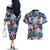 Hawaii Tropicana Blue Pattern Couples Matching Off The Shoulder Long Sleeve Dress and Hawaiian Shirt - Polynesian Pride