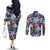Hawaii Tropicana Blue Pattern Couples Matching Off The Shoulder Long Sleeve Dress and Long Sleeve Button Shirt - Polynesian Pride