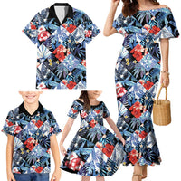Hawaii Tropicana Blue Pattern Family Matching Mermaid Dress and Hawaiian Shirt - Polynesian Pride