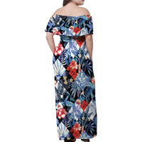 Hawaii Tropicana Blue Pattern Family Matching Off Shoulder Maxi Dress and Hawaiian Shirt - Polynesian Pride