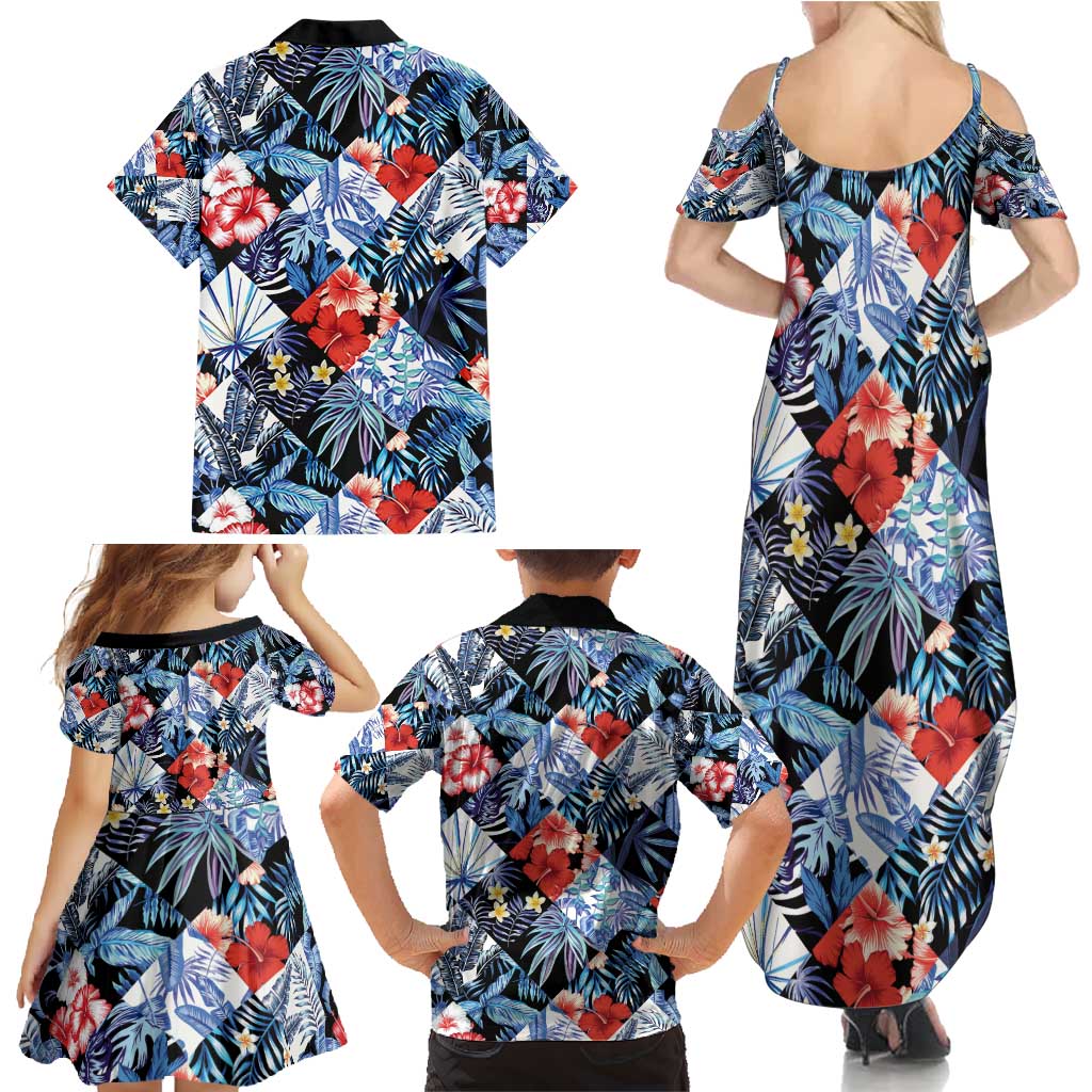 Hawaii Tropicana Blue Pattern Family Matching Summer Maxi Dress and Hawaiian Shirt - Polynesian Pride