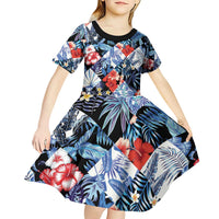 Hawaii Tropicana Blue Pattern Kid Short Sleeve Dress - Polynesian Pride