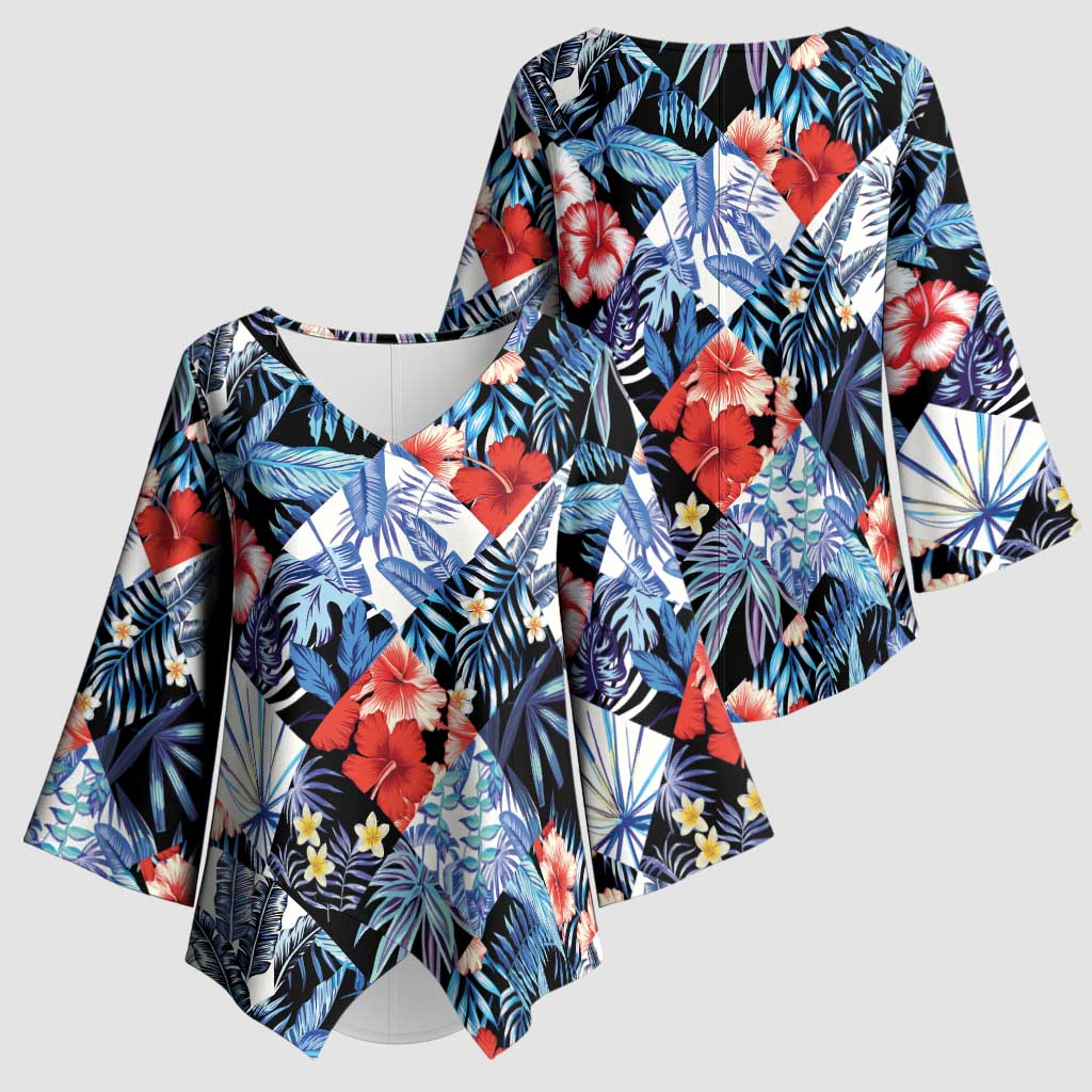 Hawaii Tropicana Blue Pattern Kimono Sleeve Blouse - Polynesian Pride