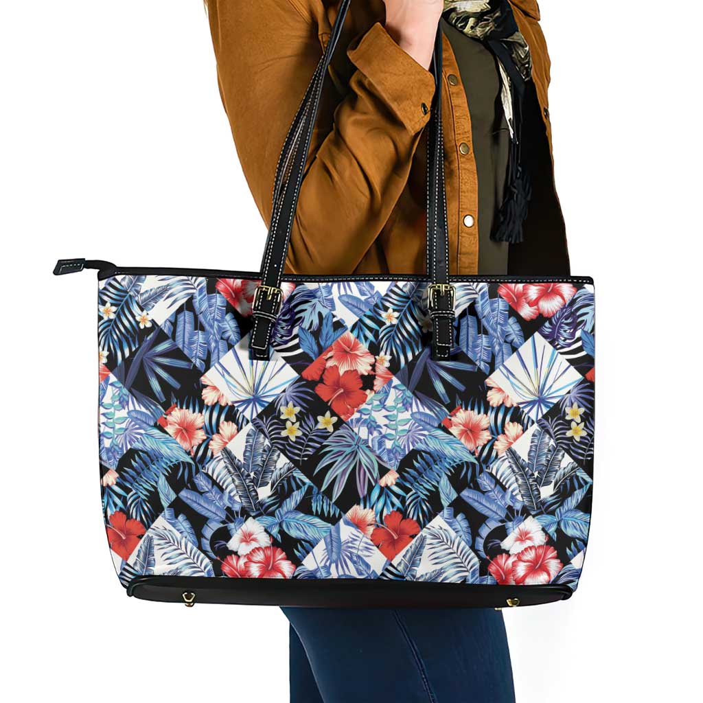 Hawaii Tropicana Blue Pattern Leather Tote Bag LT01 - Polynesian Pride