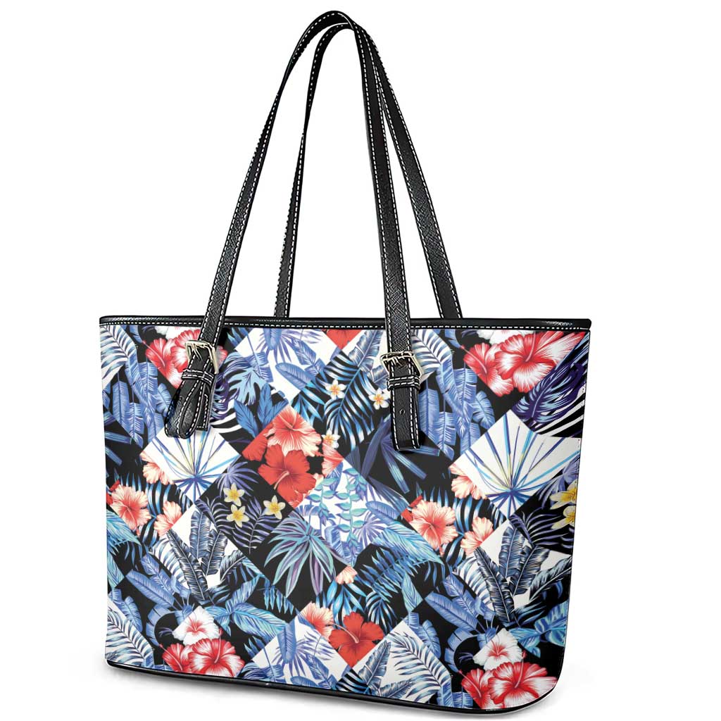 Hawaii Tropicana Blue Pattern Leather Tote Bag LT01 - Polynesian Pride