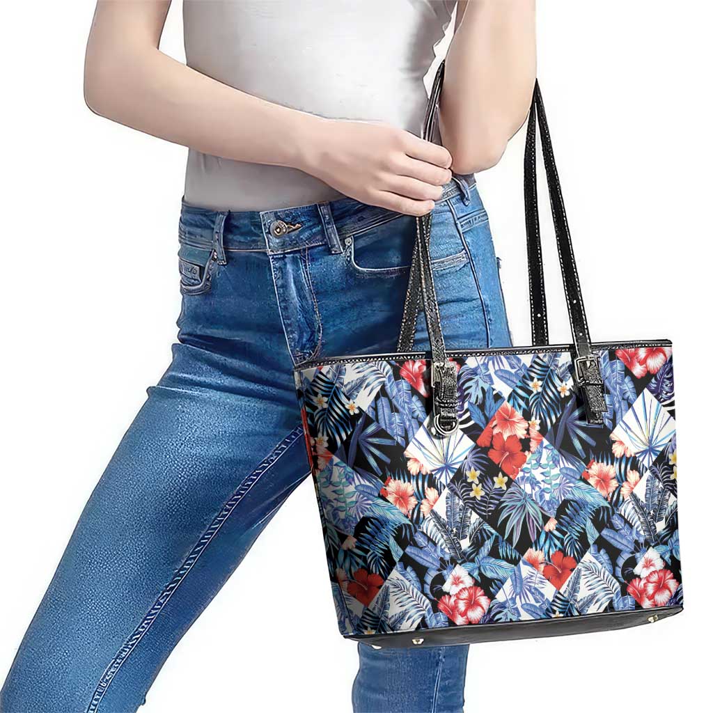 Hawaii Tropicana Blue Pattern Leather Tote Bag LT01 - Polynesian Pride