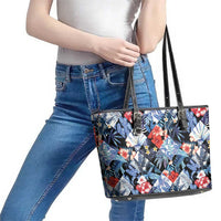 Hawaii Tropicana Blue Pattern Leather Tote Bag LT01 - Polynesian Pride