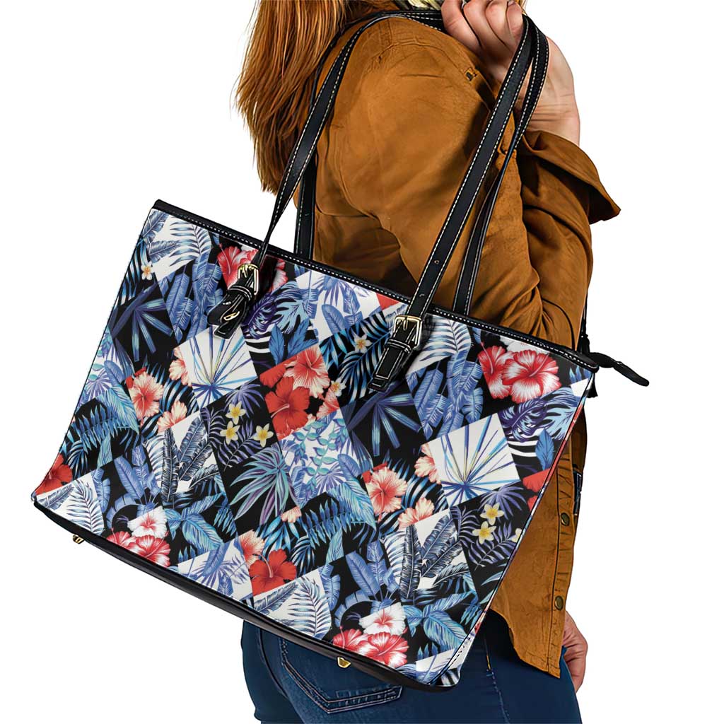 Hawaii Tropicana Blue Pattern Leather Tote Bag LT01 - Polynesian Pride
