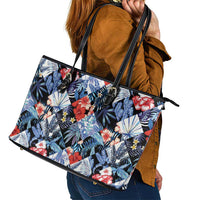 Hawaii Tropicana Blue Pattern Leather Tote Bag LT01 - Polynesian Pride