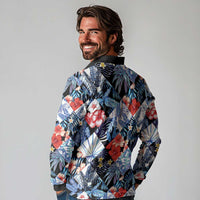 Hawaii Tropicana Blue Pattern Long Sleeve Polo Shirt LT01 - Polynesian Pride