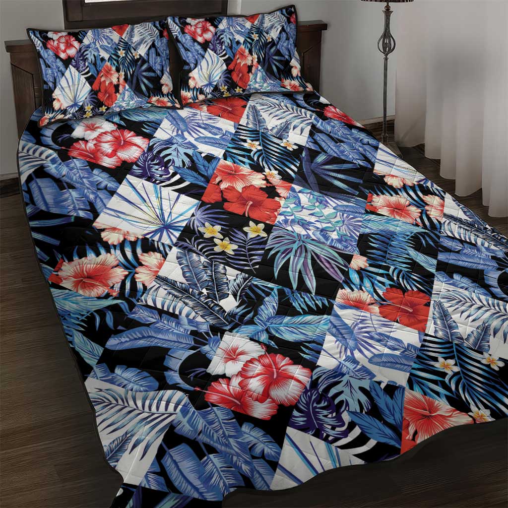 Hawaii Tropicana Blue Pattern Quilt Bed Set - Polynesian Pride