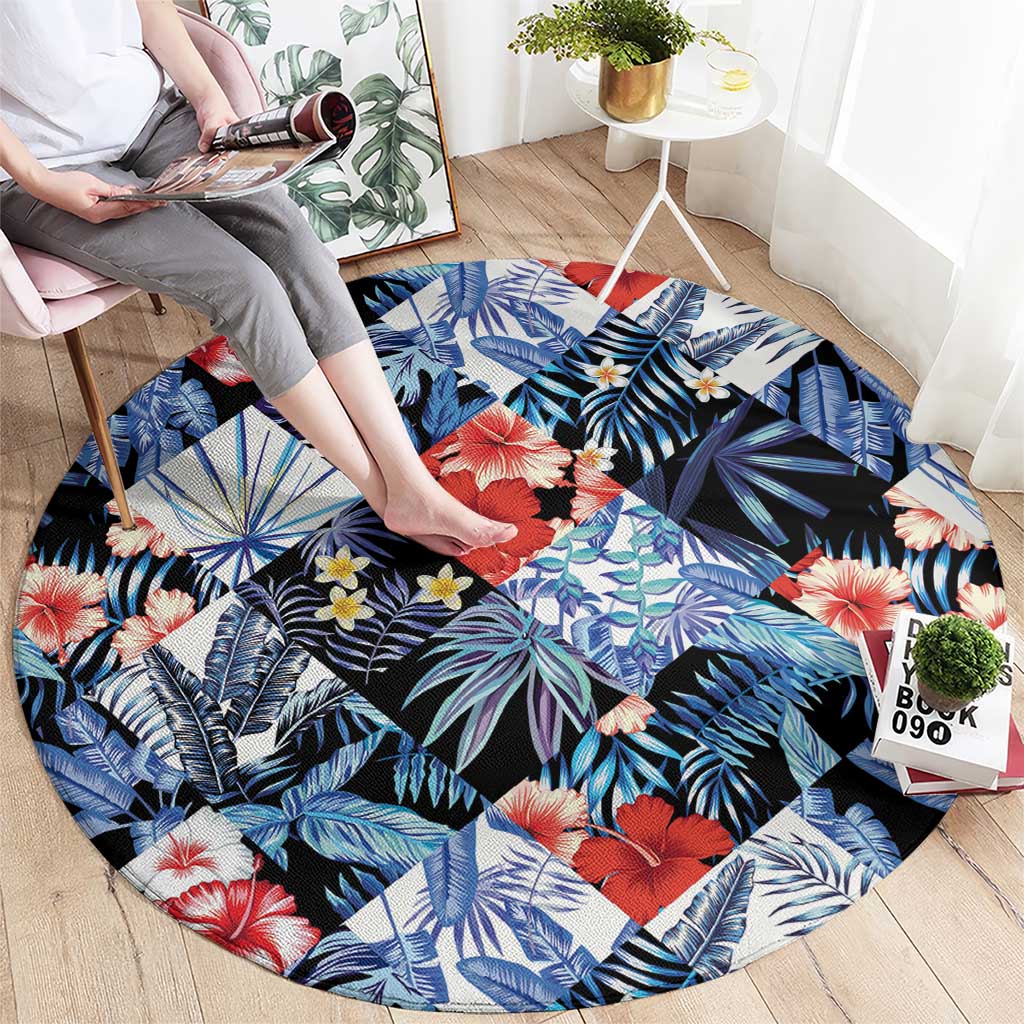 Hawaii Tropicana Blue Pattern Round Carpet - Polynesian Pride