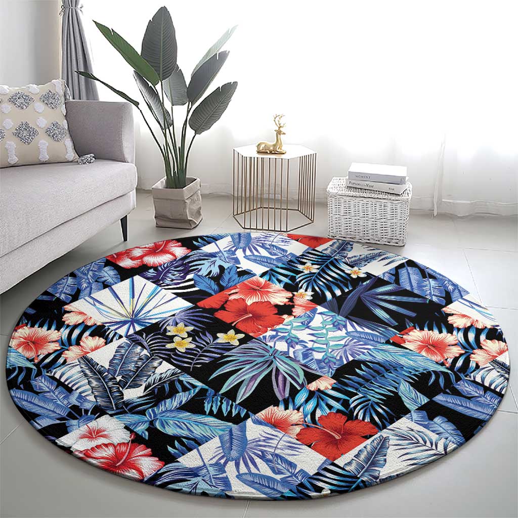 Hawaii Tropicana Blue Pattern Round Carpet - Polynesian Pride