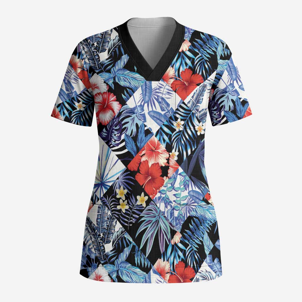 Hawaii Tropicana Blue Pattern Scrub Top LT01 Adult Blue - Polynesian Pride