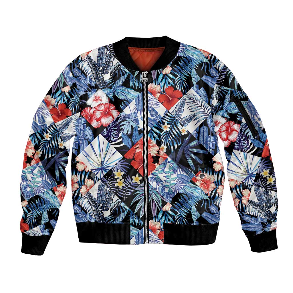 Hawaii Tropicana Blue Pattern Sleeve Zip Bomber Jacket LT01 Unisex Blue - Polynesian Pride