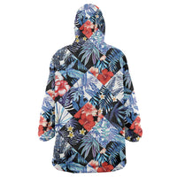 Hawaii Tropicana Blue Pattern Wearable Blanket Hoodie - Polynesian Pride