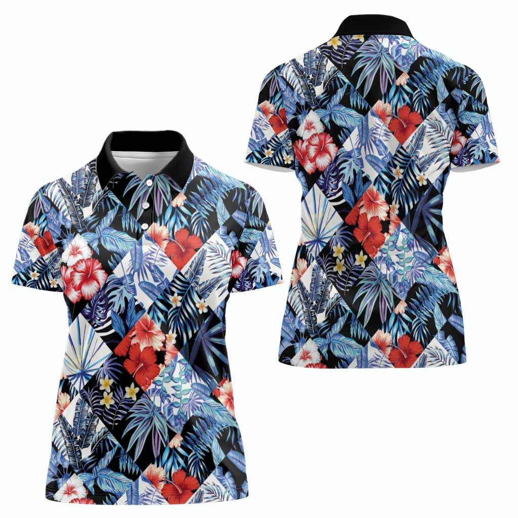 Hawaii Tropicana Blue Pattern Women Polo Shirt - Polynesian Pride