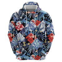 Hawaii Tropicana Blue Pattern Zip Hoodie - Polynesian Pride