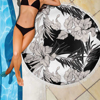 Black White Monotone Tropical Flowers Pattern Beach Blanket - Polynesian Pride