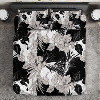 Black White Monotone Tropical Flowers Pattern Bedding Set - Polynesian Pride