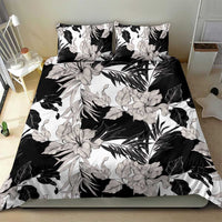 Black White Monotone Tropical Flowers Pattern Bedding Set - Polynesian Pride