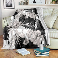 Black White Monotone Tropical Flowers Pattern Blanket - Polynesian Pride