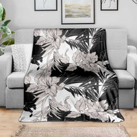 Black White Monotone Tropical Flowers Pattern Blanket - Polynesian Pride