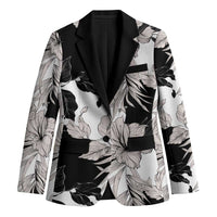 Black White Monotone Tropical Flowers Pattern Blazer - Polynesian Pride