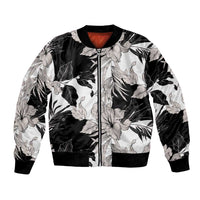 Black White Monotone Tropical Flowers Pattern Bomber Jacket LT01 Unisex Black - Polynesian Pride