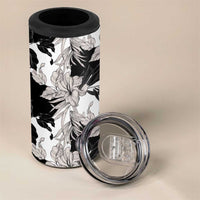 Black White Monotone Tropical Flowers Pattern 4 in 1 Can Cooler Tumbler - Polynesian Pride