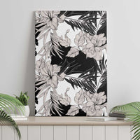 Black White Monotone Tropical Flowers Pattern Canvas Wall Art - Polynesian Pride