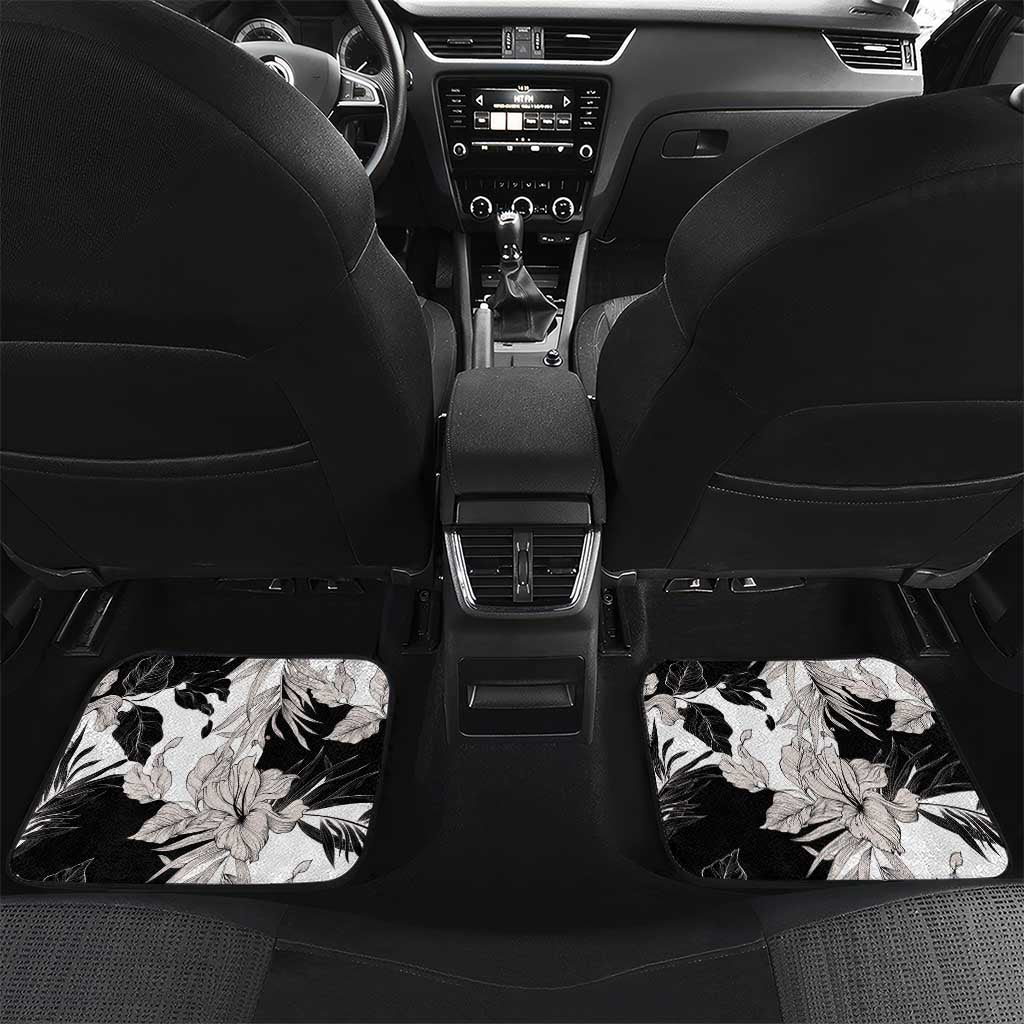 Black White Monotone Tropical Flowers Pattern Car Mats - Polynesian Pride