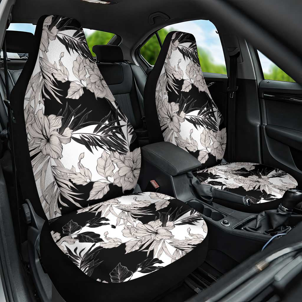 Black White Monotone Tropical Flowers Pattern Car Seat Cover - Polynesian Pride