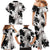 Black White Monotone Tropical Flowers Pattern Family Matching Mermaid Dress and Hawaiian Shirt - Polynesian Pride