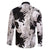 Black White Monotone Tropical Flowers Pattern Family Matching Off The Shoulder Long Sleeve Dress and Hawaiian Shirt - Polynesian Pride