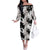 Black White Monotone Tropical Flowers Pattern Family Matching Off The Shoulder Long Sleeve Dress and Hawaiian Shirt - Polynesian Pride