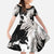 Black White Monotone Tropical Flowers Pattern Family Matching Off Shoulder Maxi Dress and Hawaiian Shirt - Polynesian Pride