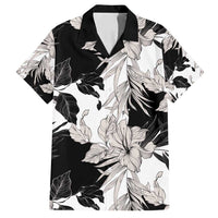Black White Monotone Tropical Flowers Pattern Family Matching Off Shoulder Maxi Dress and Hawaiian Shirt - Polynesian Pride