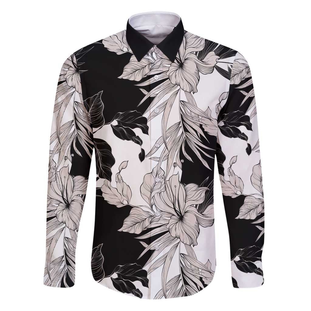 Black White Monotone Tropical Flowers Pattern Family Matching Puletasi and Hawaiian Shirt - Polynesian Pride