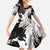 Black White Monotone Tropical Flowers Pattern Family Matching Short Sleeve Bodycon Dress and Hawaiian Shirt - Polynesian Pride