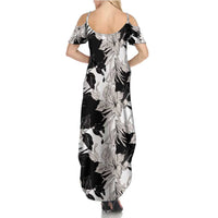 Black White Monotone Tropical Flowers Pattern Family Matching Summer Maxi Dress and Hawaiian Shirt - Polynesian Pride