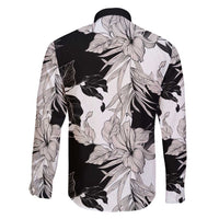 Black White Monotone Tropical Flowers Pattern Family Matching Tank Maxi Dress and Hawaiian Shirt - Polynesian Pride