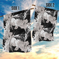 Black White Monotone Tropical Flowers Pattern Garden Flag - Polynesian Pride