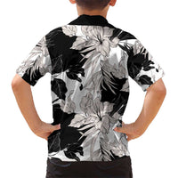 Black White Monotone Tropical Flowers Pattern Hawaiian Shirt - Polynesian Pride