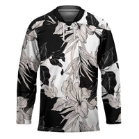 Black White Monotone Tropical Flowers Pattern Hockey Jersey - Polynesian Pride