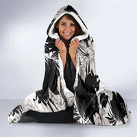 Black White Monotone Tropical Flowers Pattern Hooded Blanket - Polynesian Pride