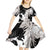 Black White Monotone Tropical Flowers Pattern Kid Short Sleeve Dress - Polynesian Pride